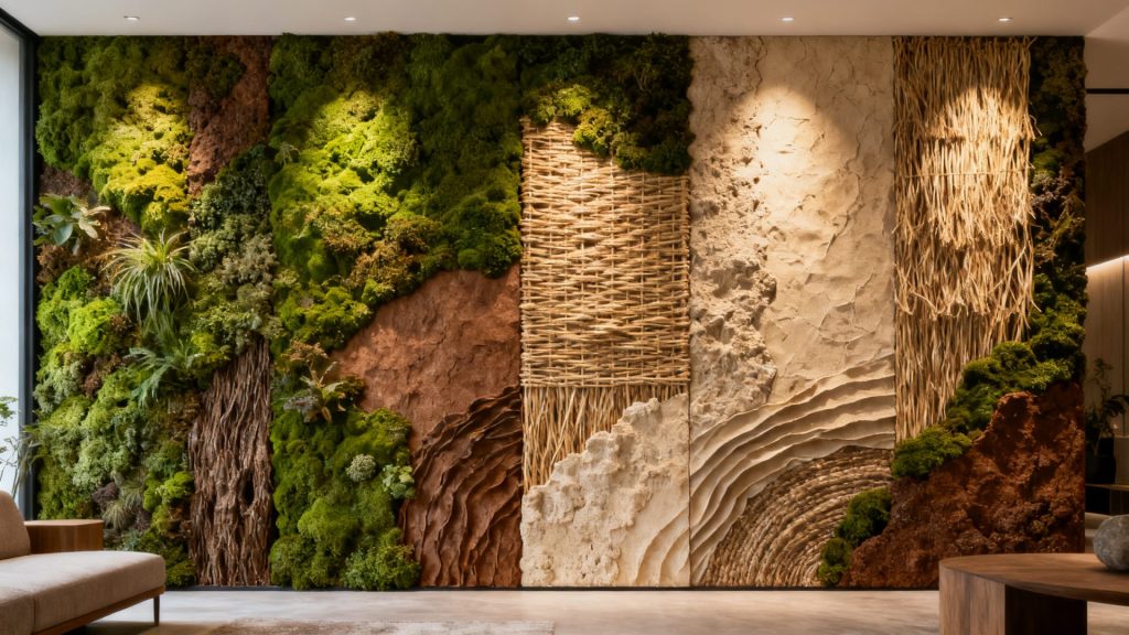 Les murs décoratifs en 2026 : mutation vers les matières organiques et texturées sans aucun texte